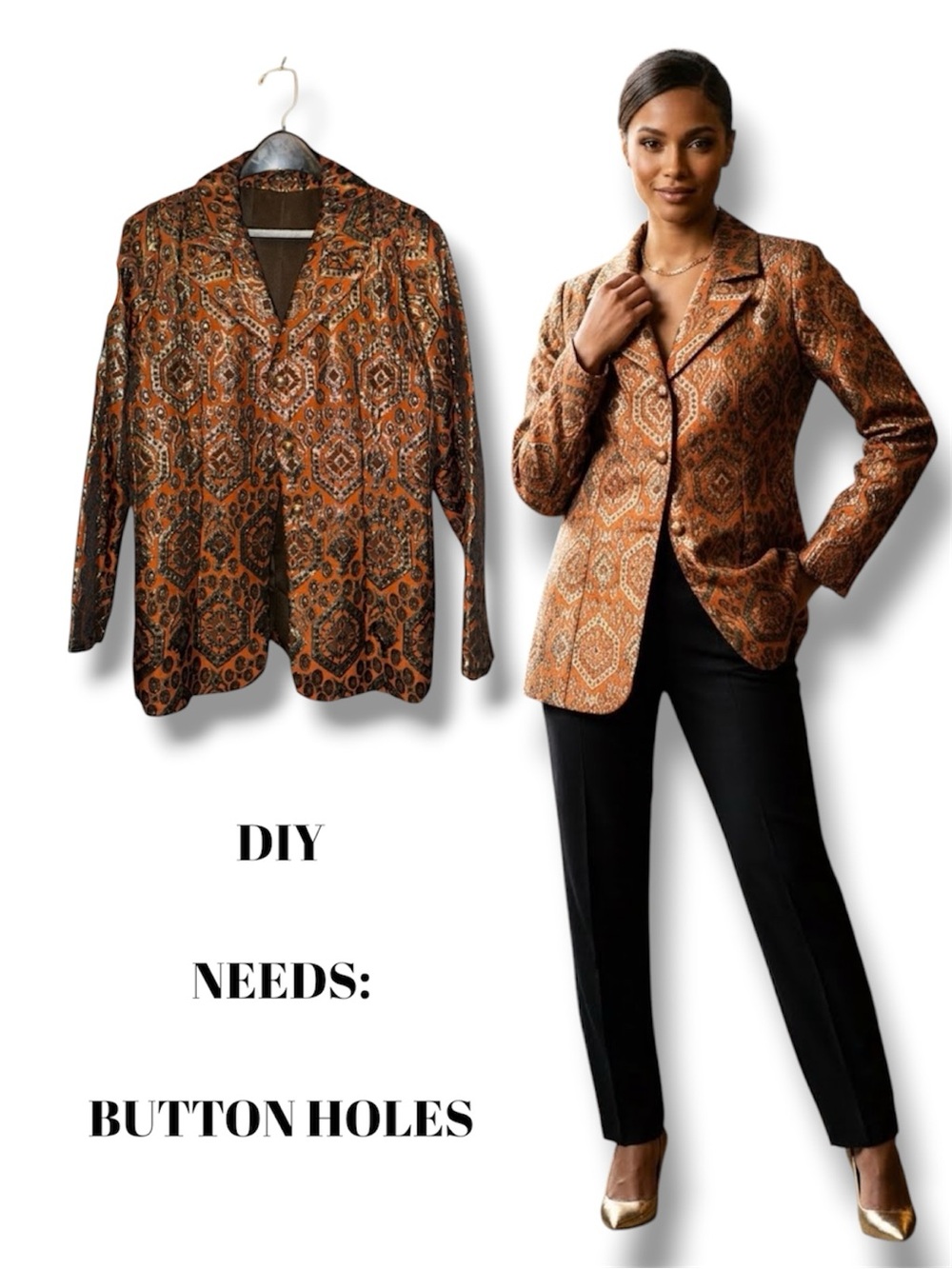 Handmade Blazer Brocade - Copper & Brown Paisley Size M Needs Button Holes